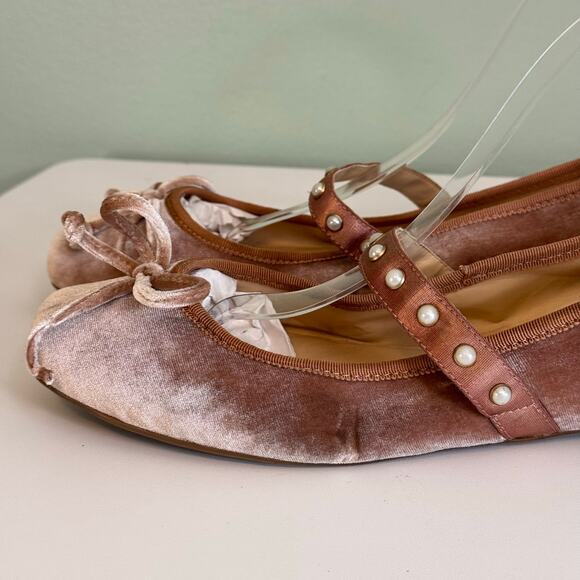 Jessica Simpson Lomanna Velvet Ballet Flat Shoes 9 Pink Bow Slip On Square Toe - Picture 12 of 15